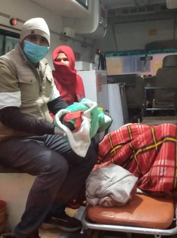 woman's delivery in an ambulance