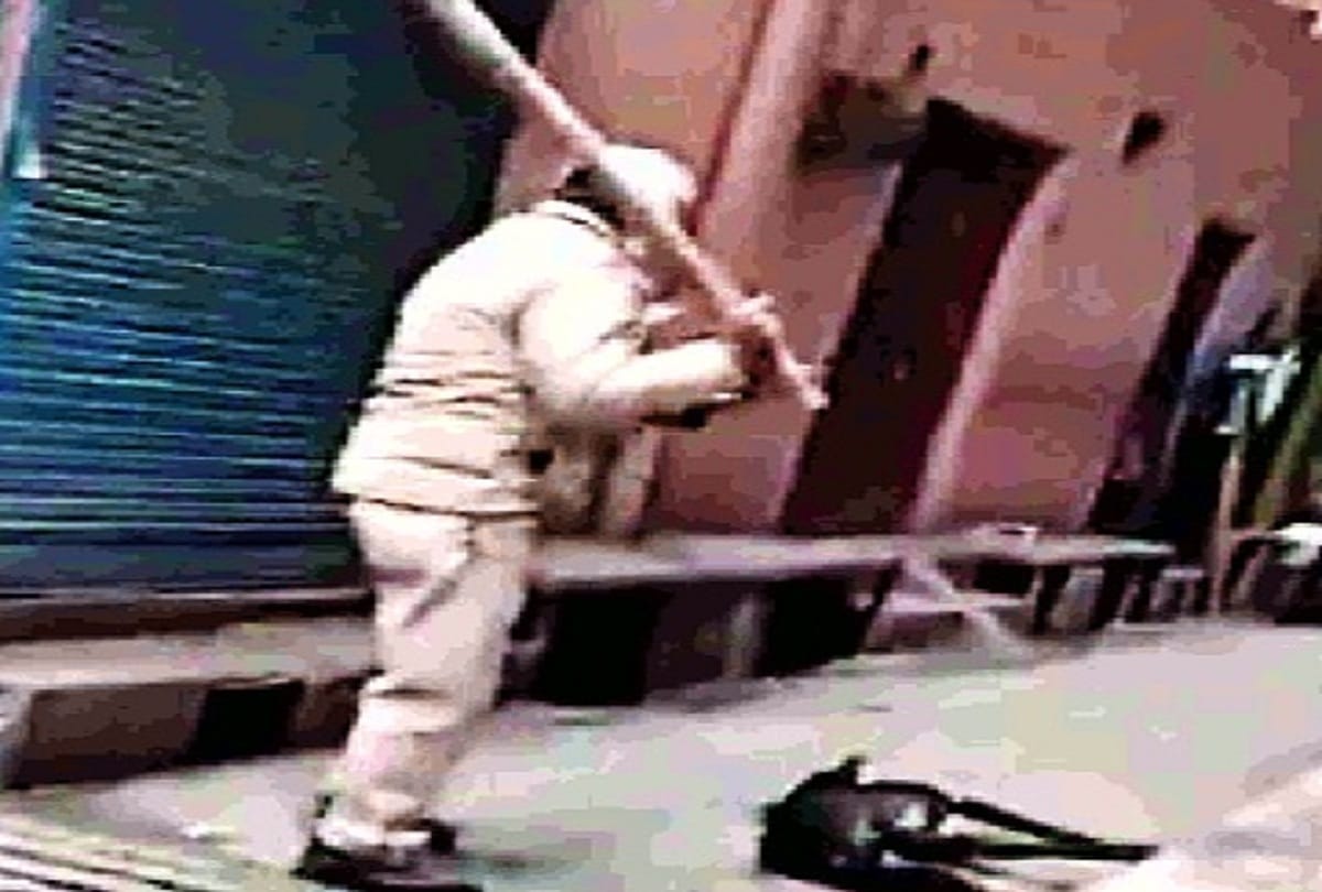 video viral ASI brutally beat up stray dog ASI posted at Jaffrabad police station see photos