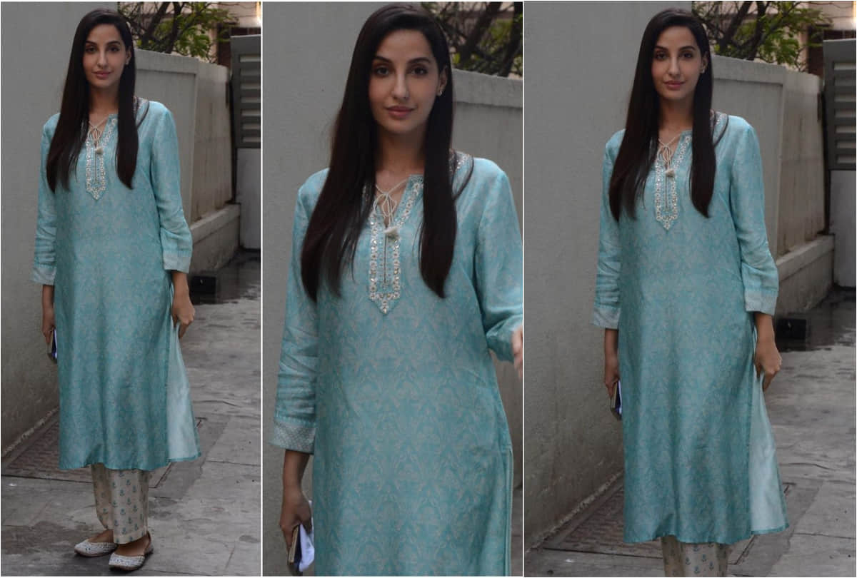 nora fatehi steal the limelight in powder blue kurta after covid recovery