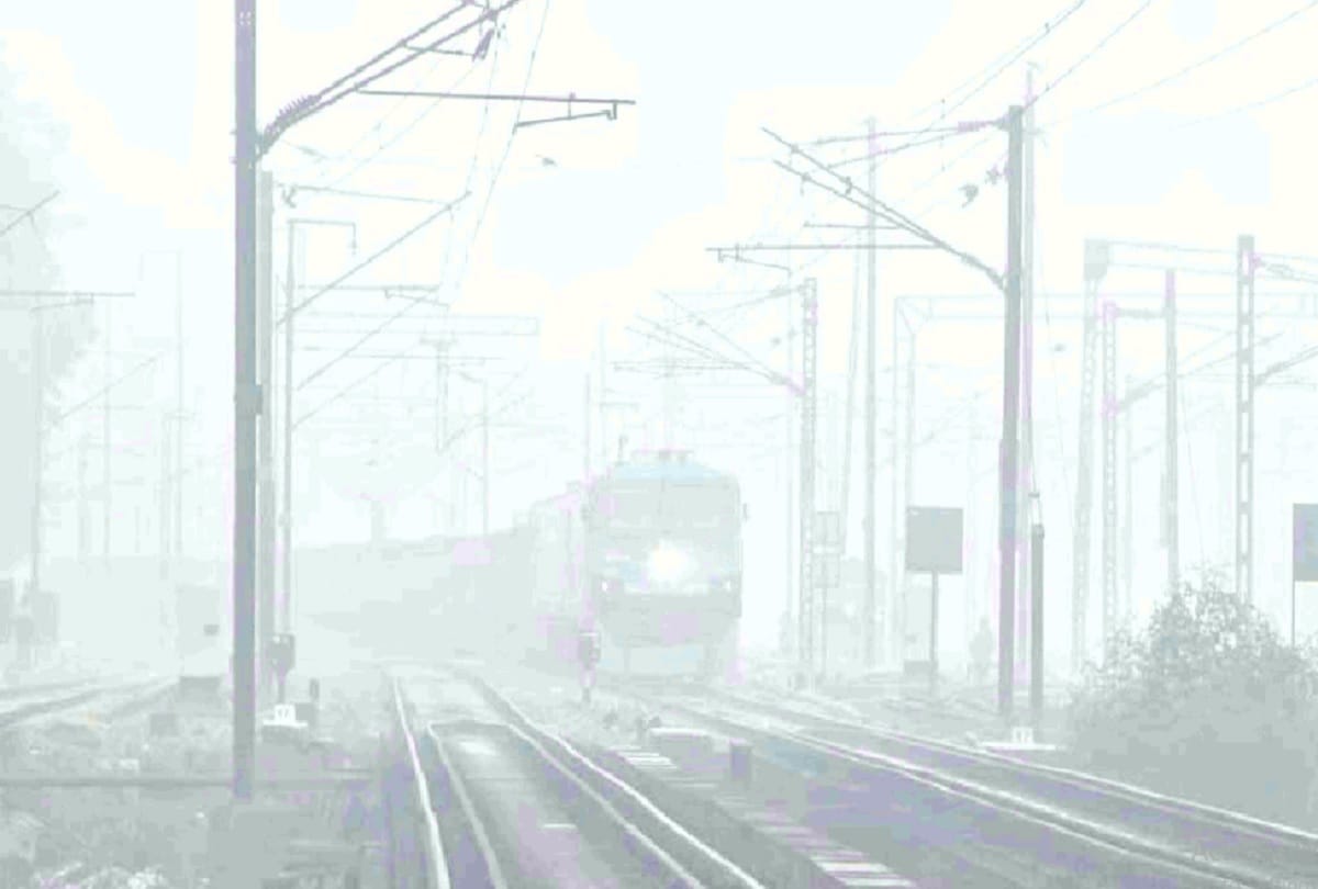 fog stopped the speed of train movement of planes on airport runway also affected