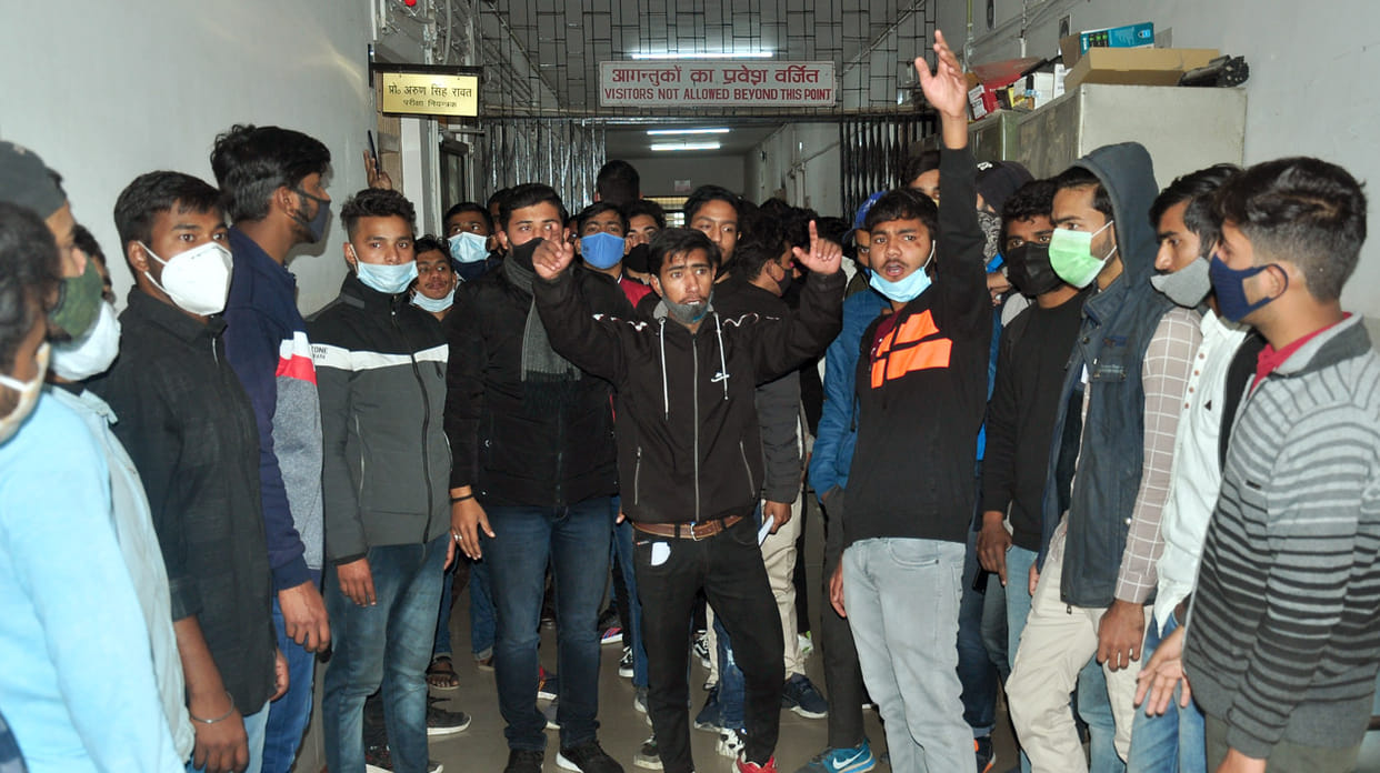 ruckus of btech students to postpone the examinations
