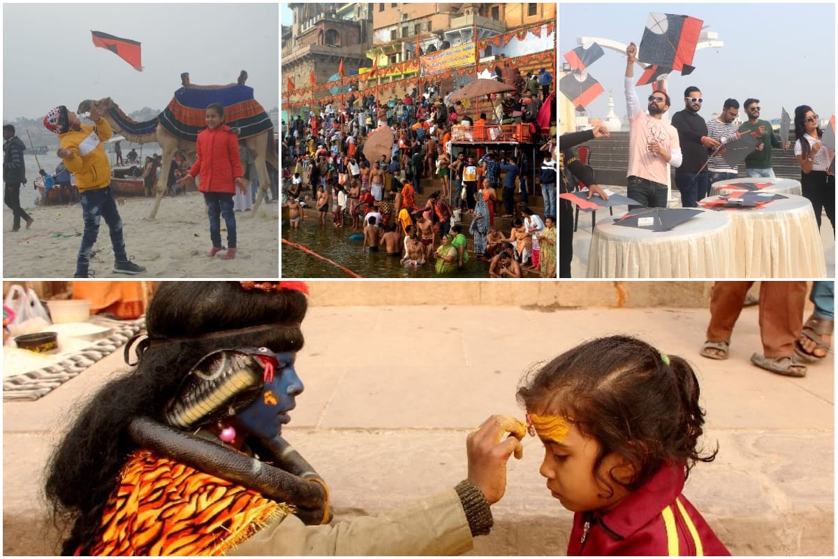 Makar Sankranti 2022 varanasi ganga snan and Fear of Corona flying with kites see photos