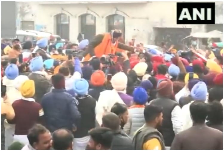 People gather to welcome Shiromani Akali Dal leader Bikram Singh Majithia