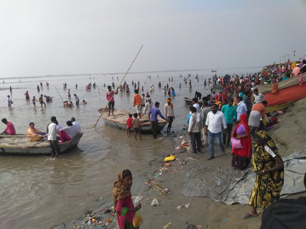 Devotees take a dip in the Ganges at Dhai Ghat on Makar Sankranti