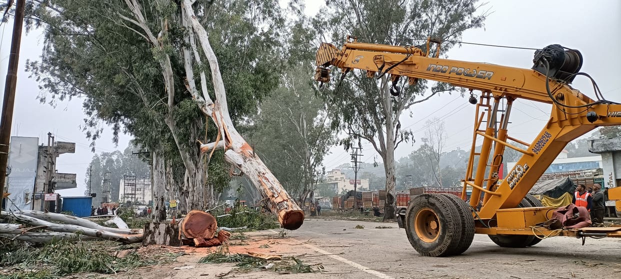 Nalagarh-Baddi NH closed for cutting trees from Toll barrier to red light chowk in BBN news