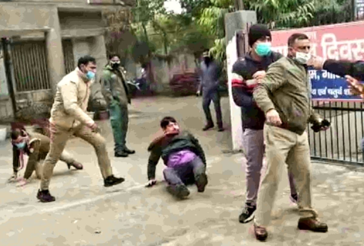 BJP workers protest at indirapuram police station against candidature of MLA Sunil Sharma