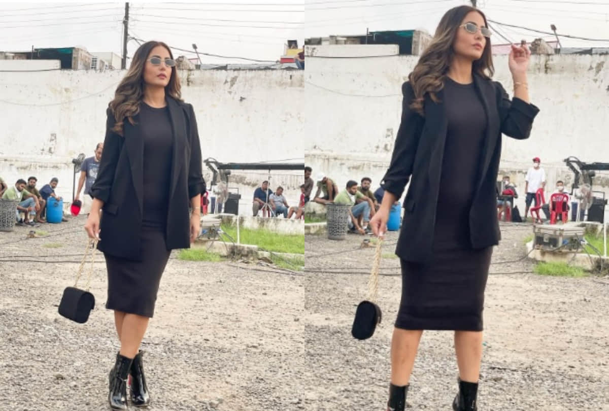 hina khan stuns in classy look in black dress with blazer