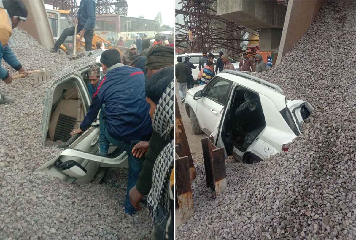 Chitrakoot: Ballast-laden dumper overturned on several vehicles, five injured
