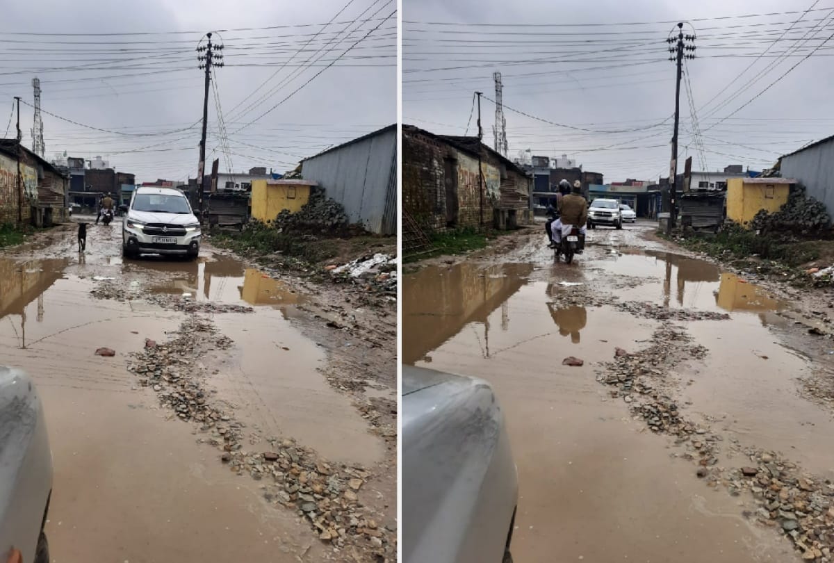 Dug leaving road mud in rain dust flying in gorakhpur