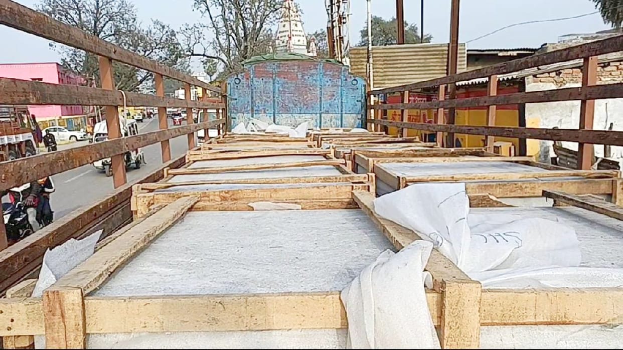Ten trucks of granite stones arrived from Karnataka