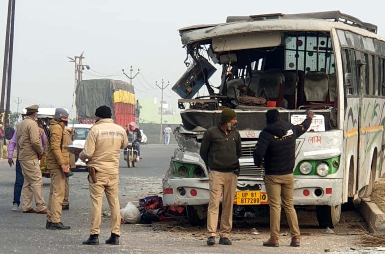 Two women died, Many injured in bus-truck accident at Bauner