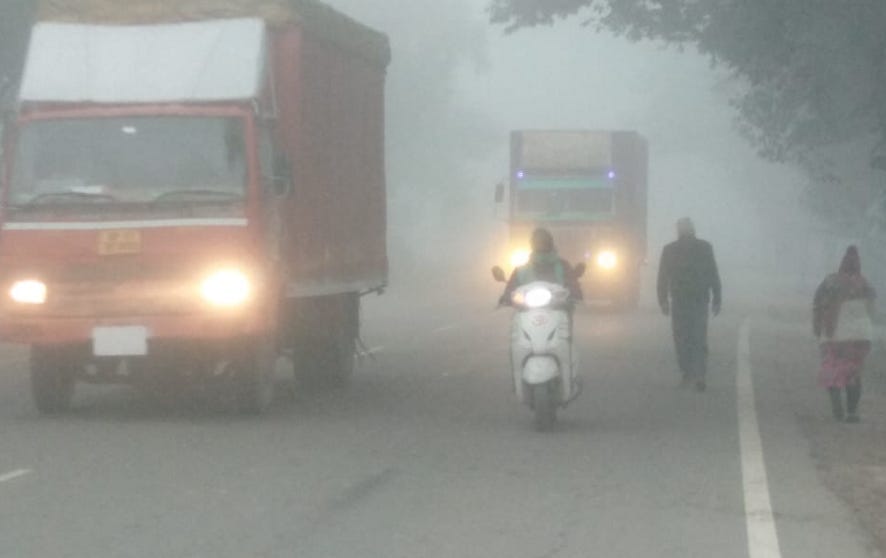 Train and road traffic affected by dense fog
