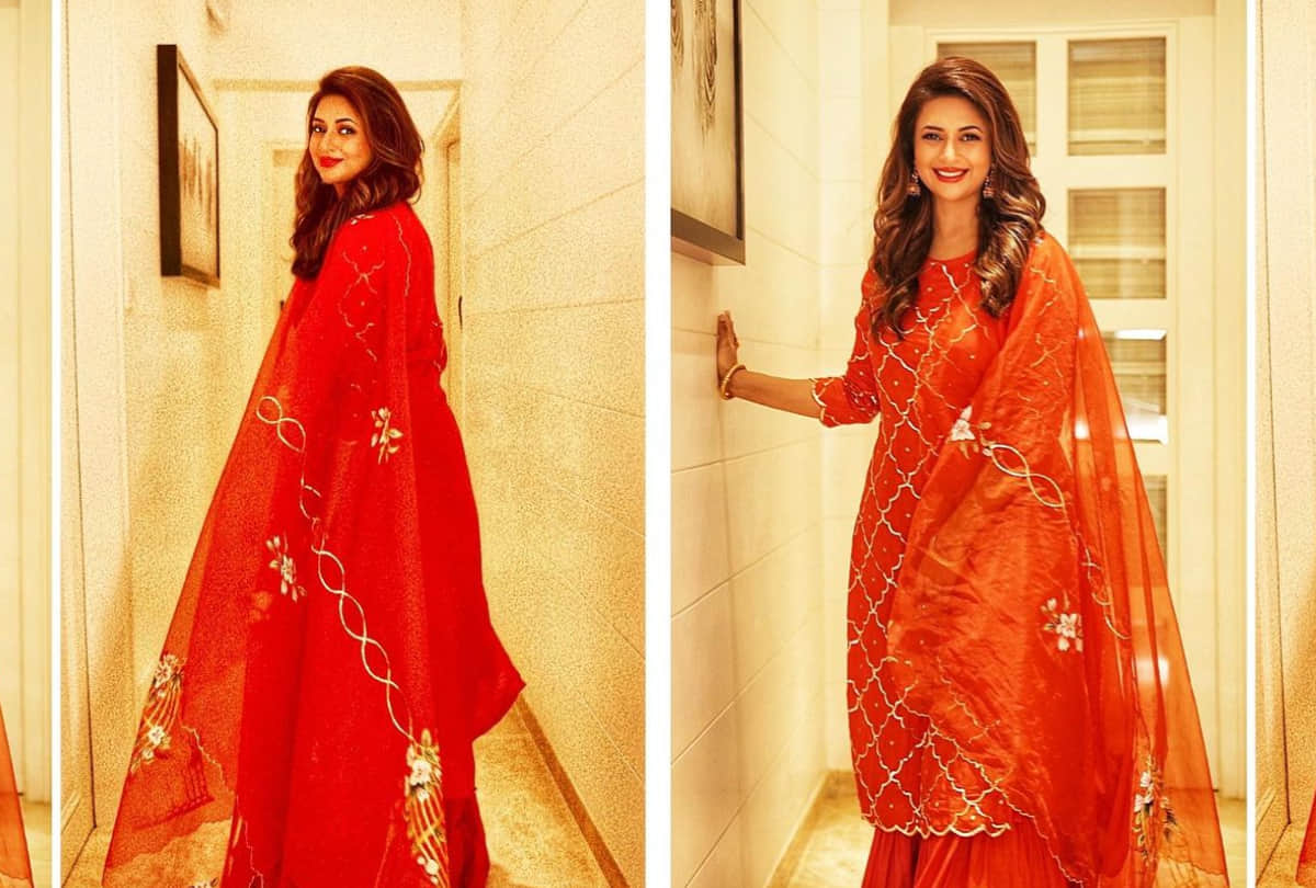 divyanka tripathi red kurta set perfect transition on reels