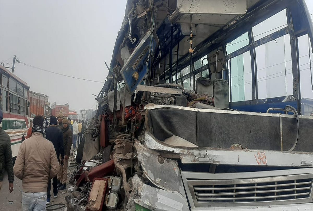 big road accident in aligarh bus collided with truck