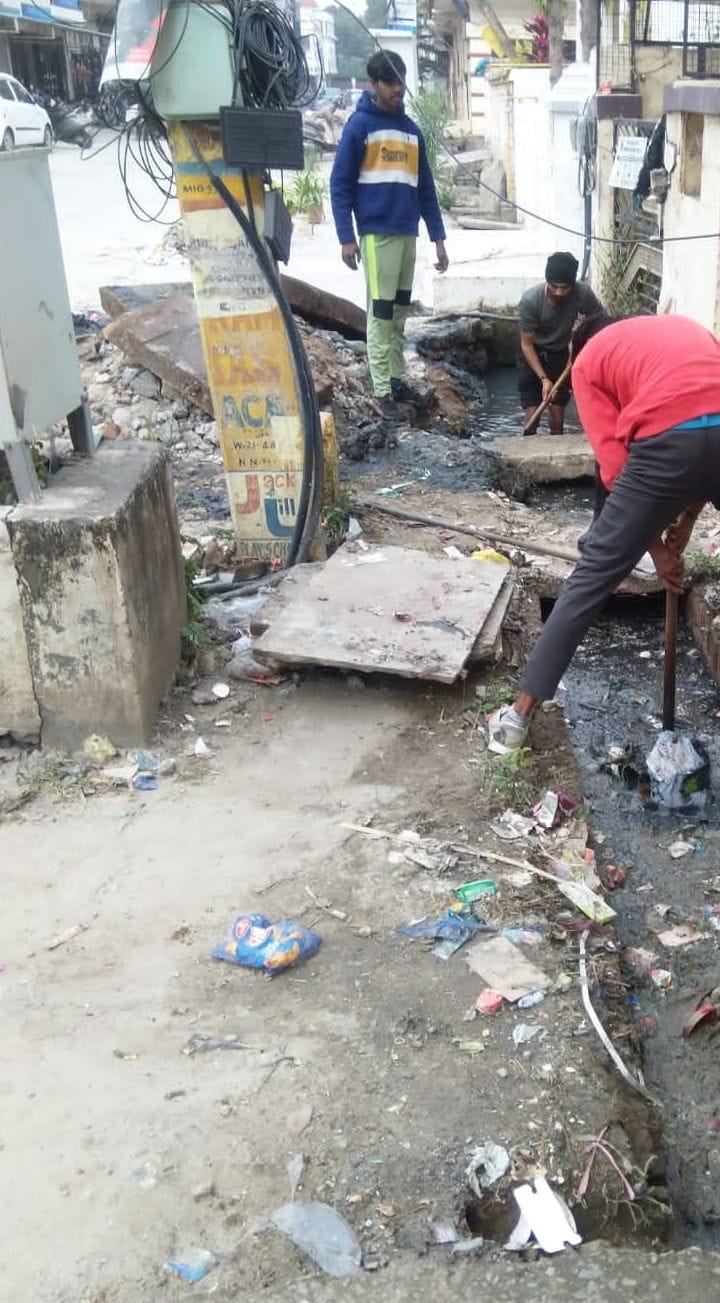Encroachment on drains in Vivek Vihar