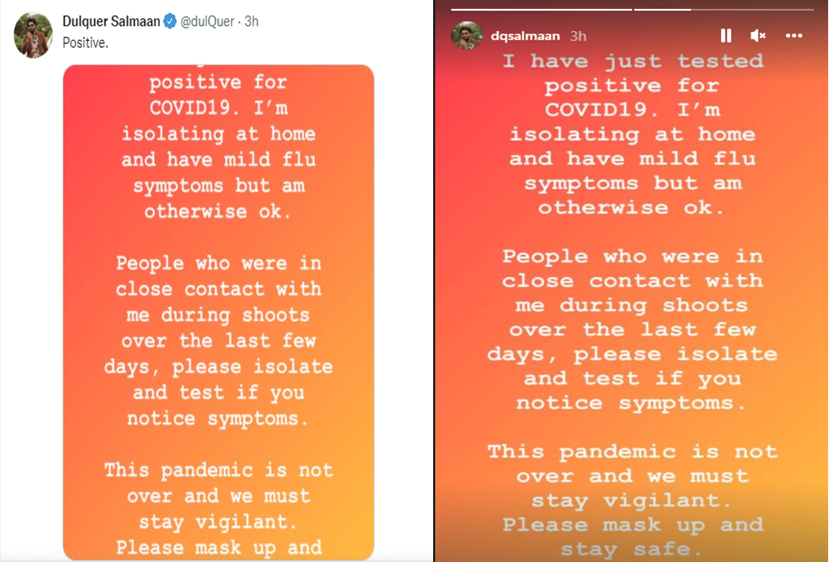 Malayalam actor Dulquer Salmaan tests positive for covid 19