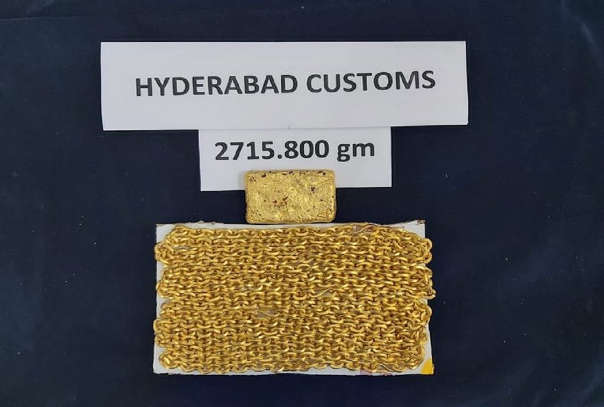 Customs sleuths detected and seized 2.715 kgs of gold chains at Hyderabad airport in Telangana