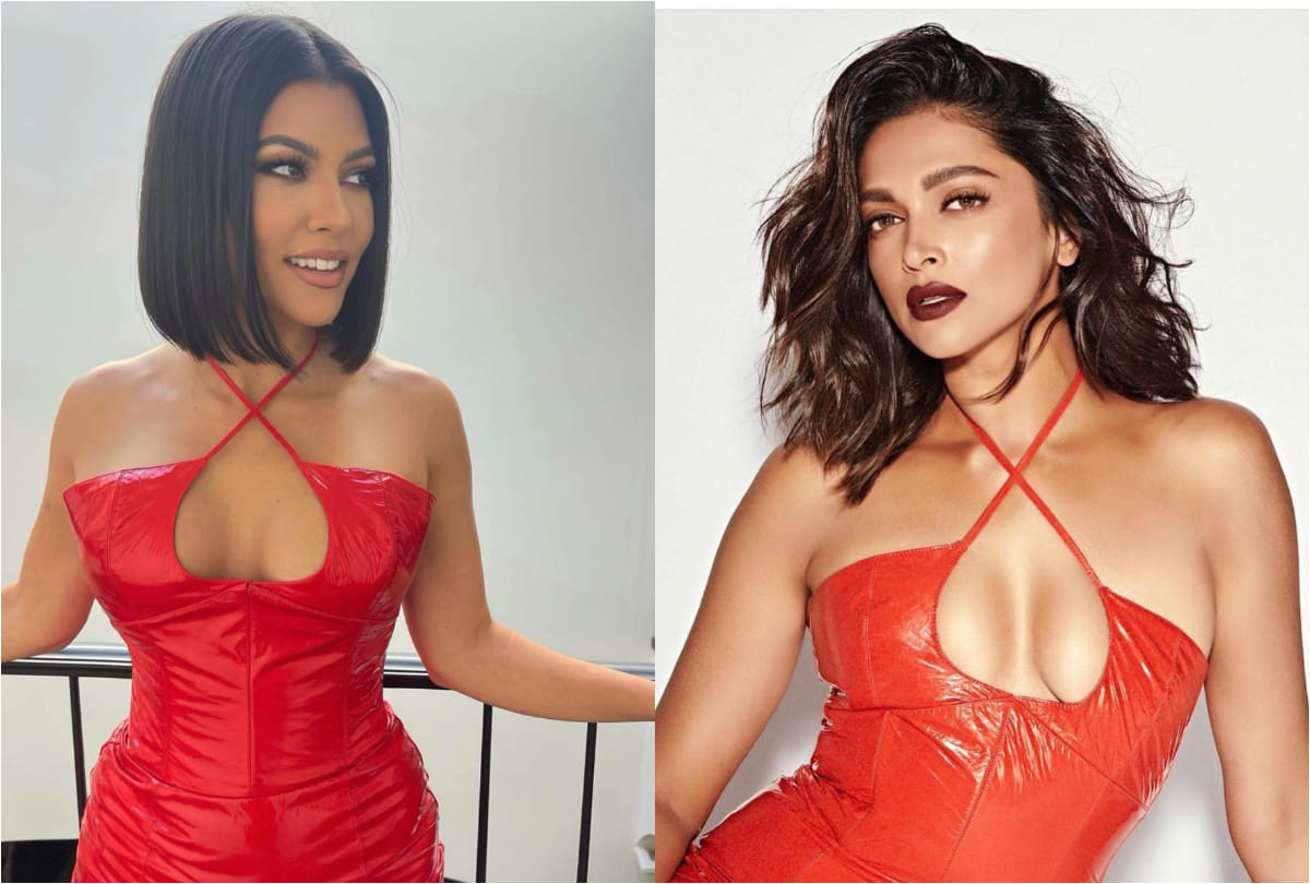 deepika padukone kourtney kardashian wears red hot latex bodycon dress who wore better