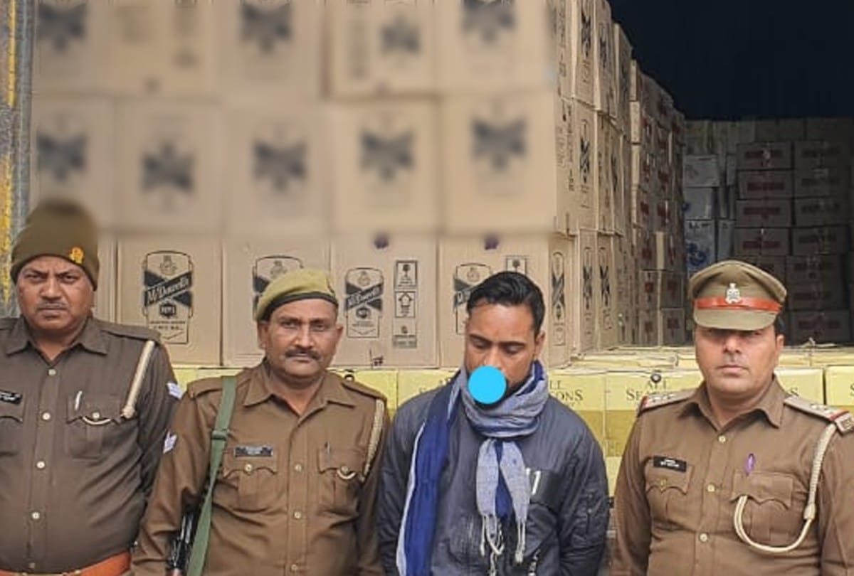 Police recovered illegal liquor from the container in Mathura