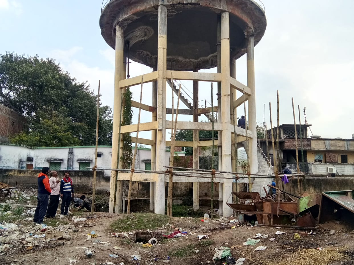 Preparations started to demolish the dilapidated water tank