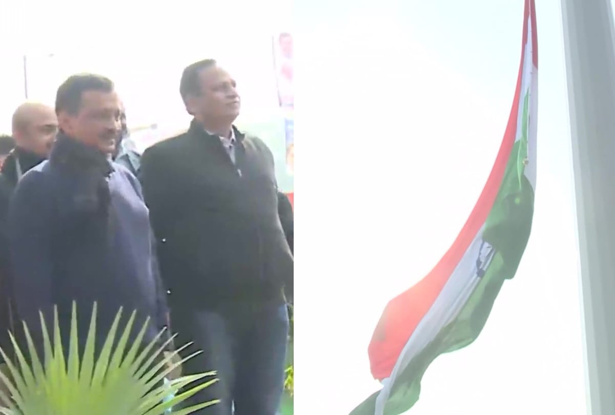 Delhi CM Arvind Kejriwal unfurls 115 foot national flag at 75 locations across city to celebrate the 75th anniversary of India freedom