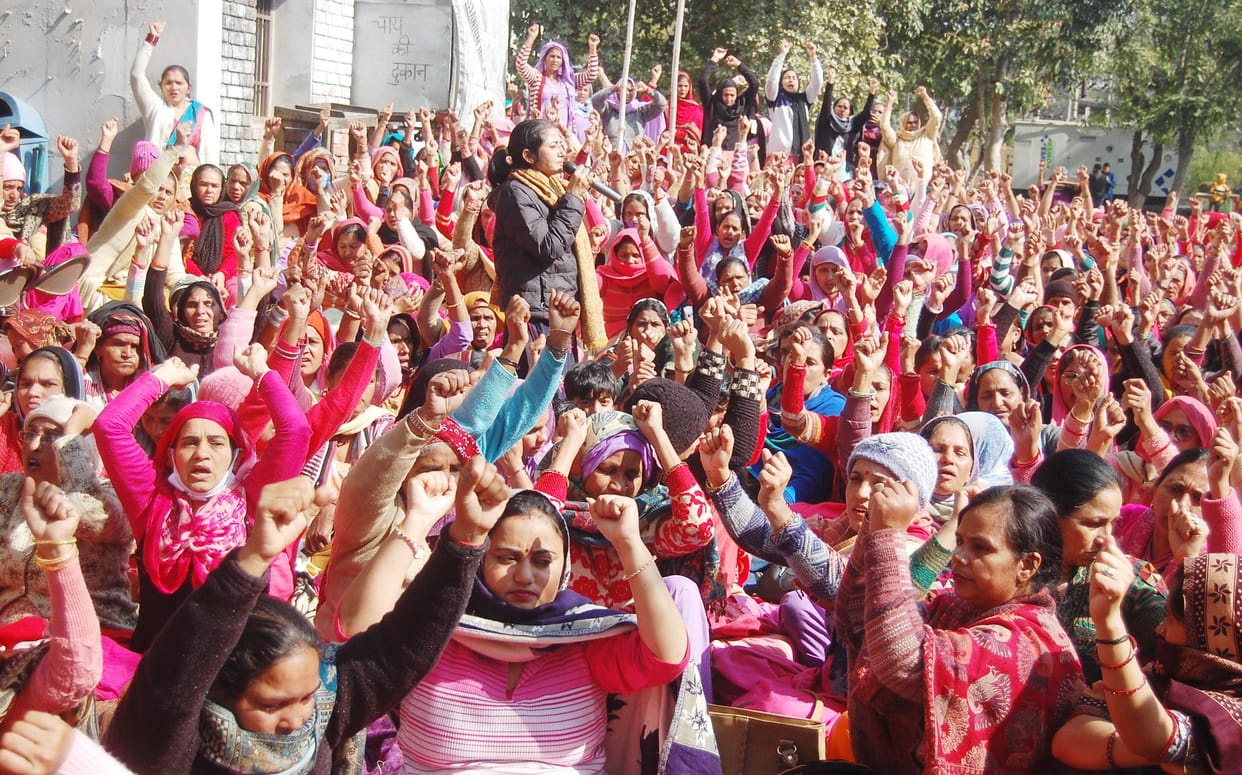 Anganwadi workers demonstrated for demands