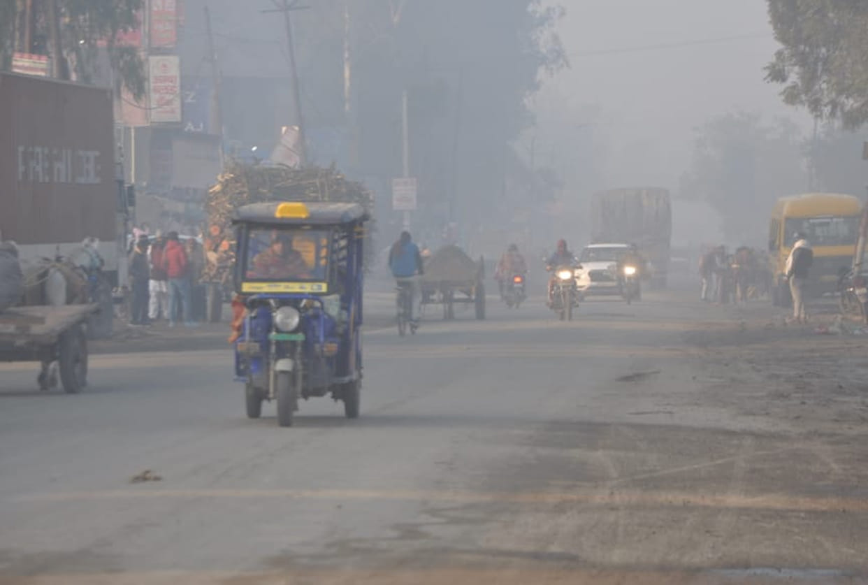 Light fog in the morning, relief from bright sunshine