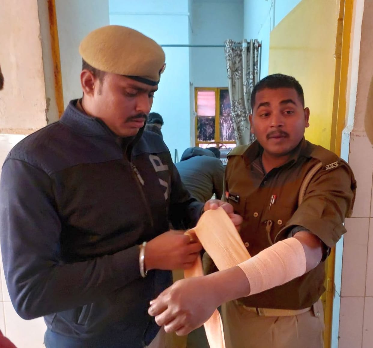 villagers attack on line man and  police team