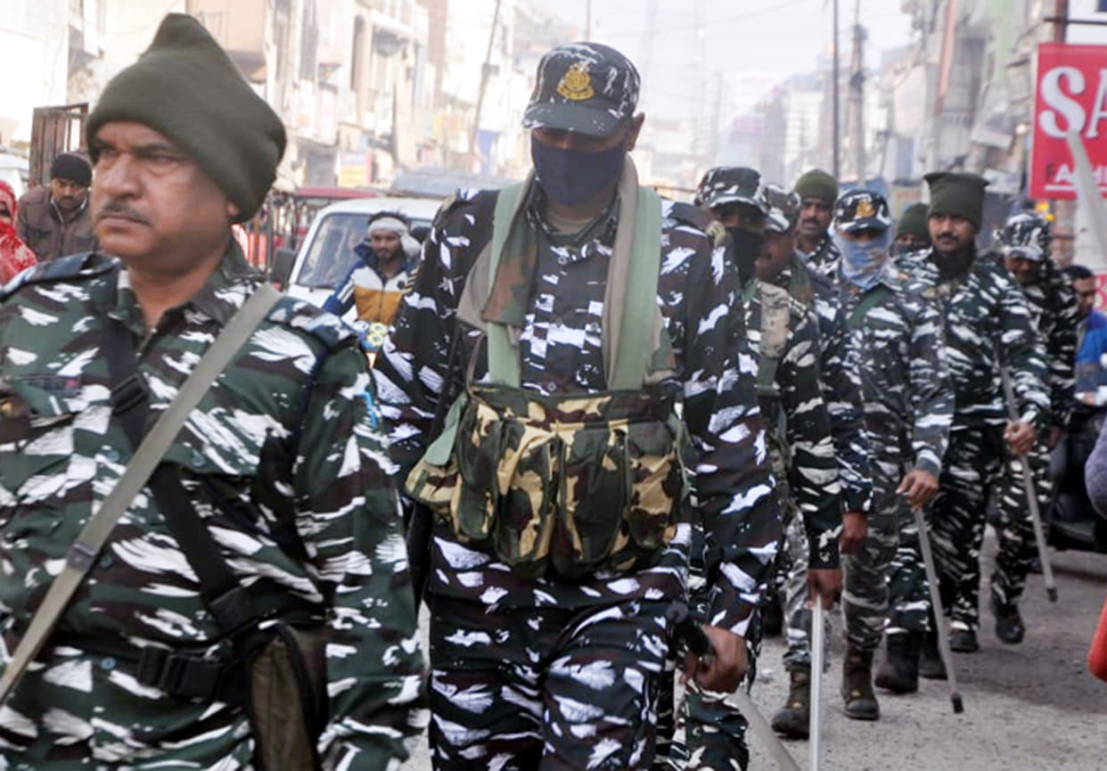 Flag march of paramilitary forces in sensitive areas