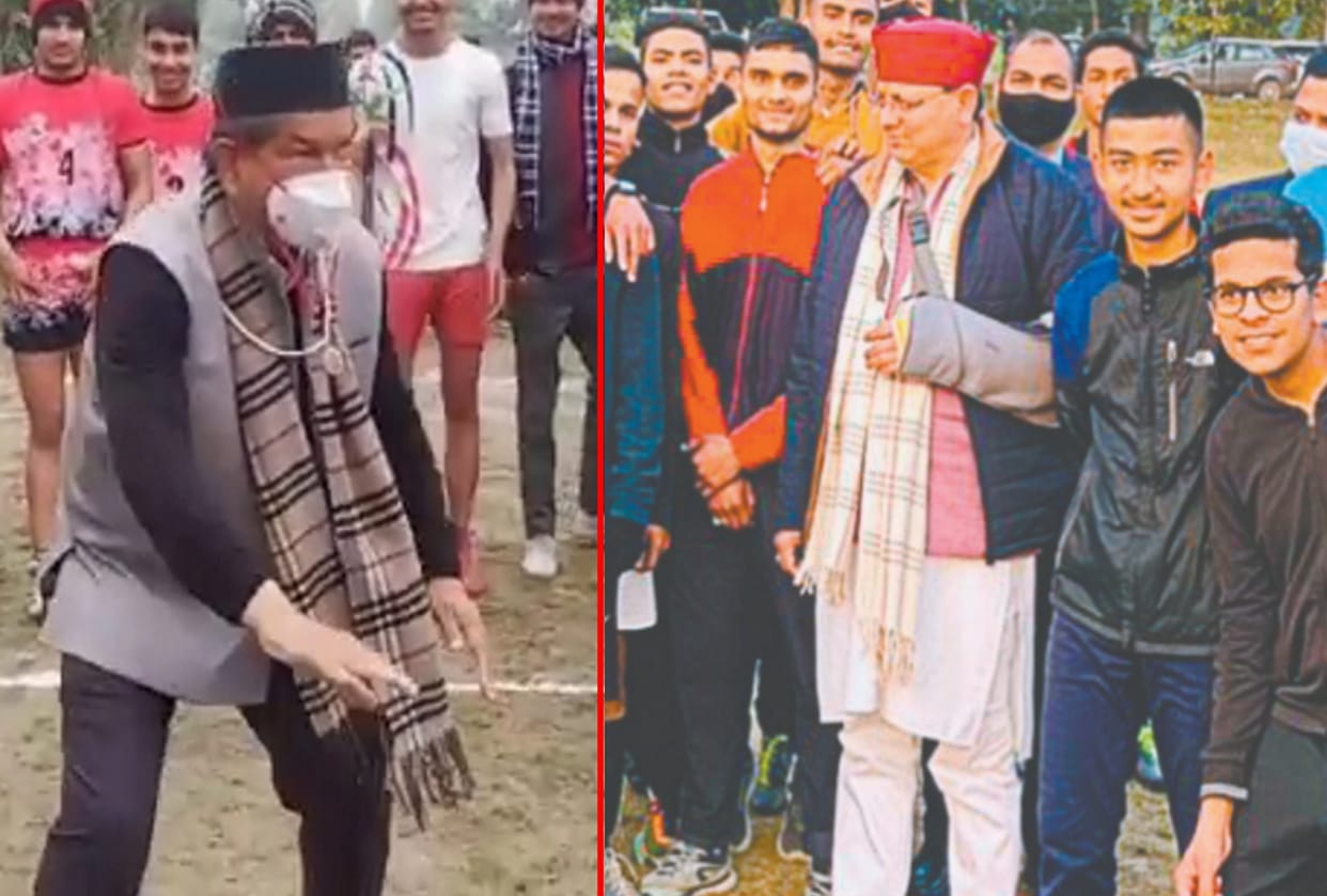 Uttarakhand Assembly Election 2022: harish rawat plays kabaddi, cm pushkar singh dhami went football ground