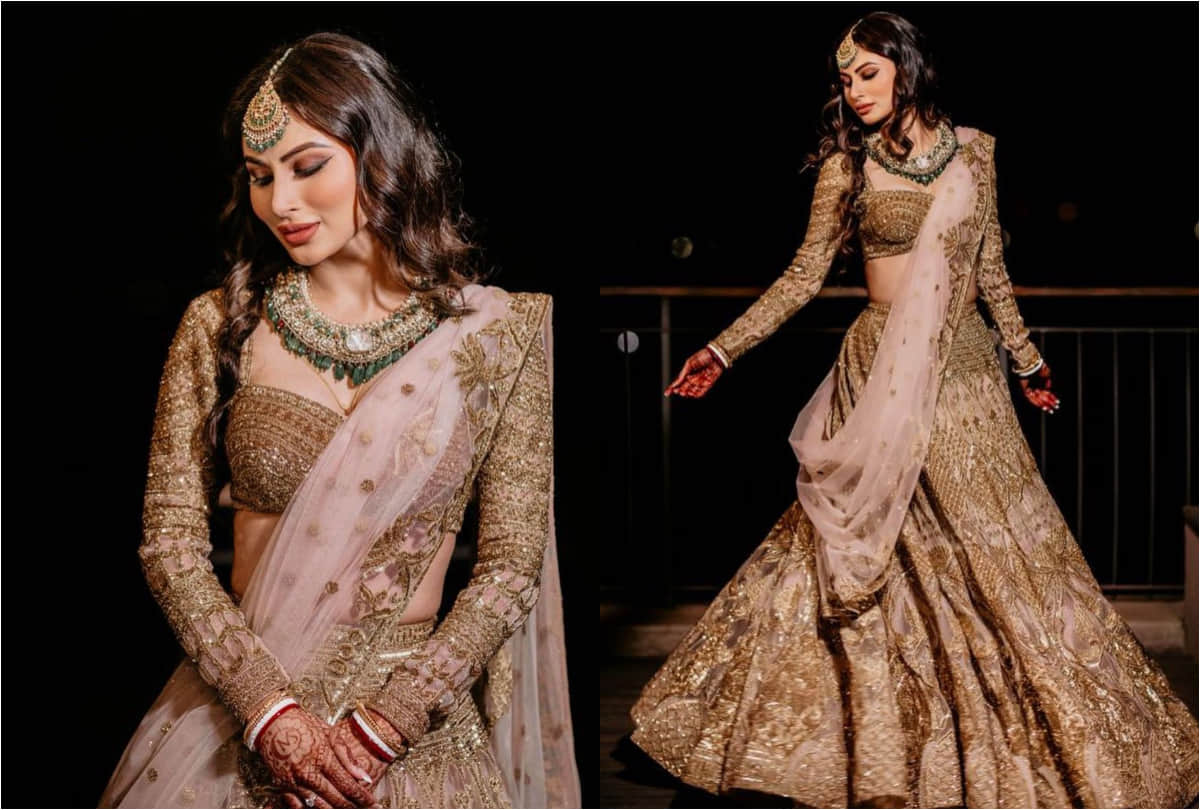 mouni roy red banarasi saree post wedding with suraj nambiyar