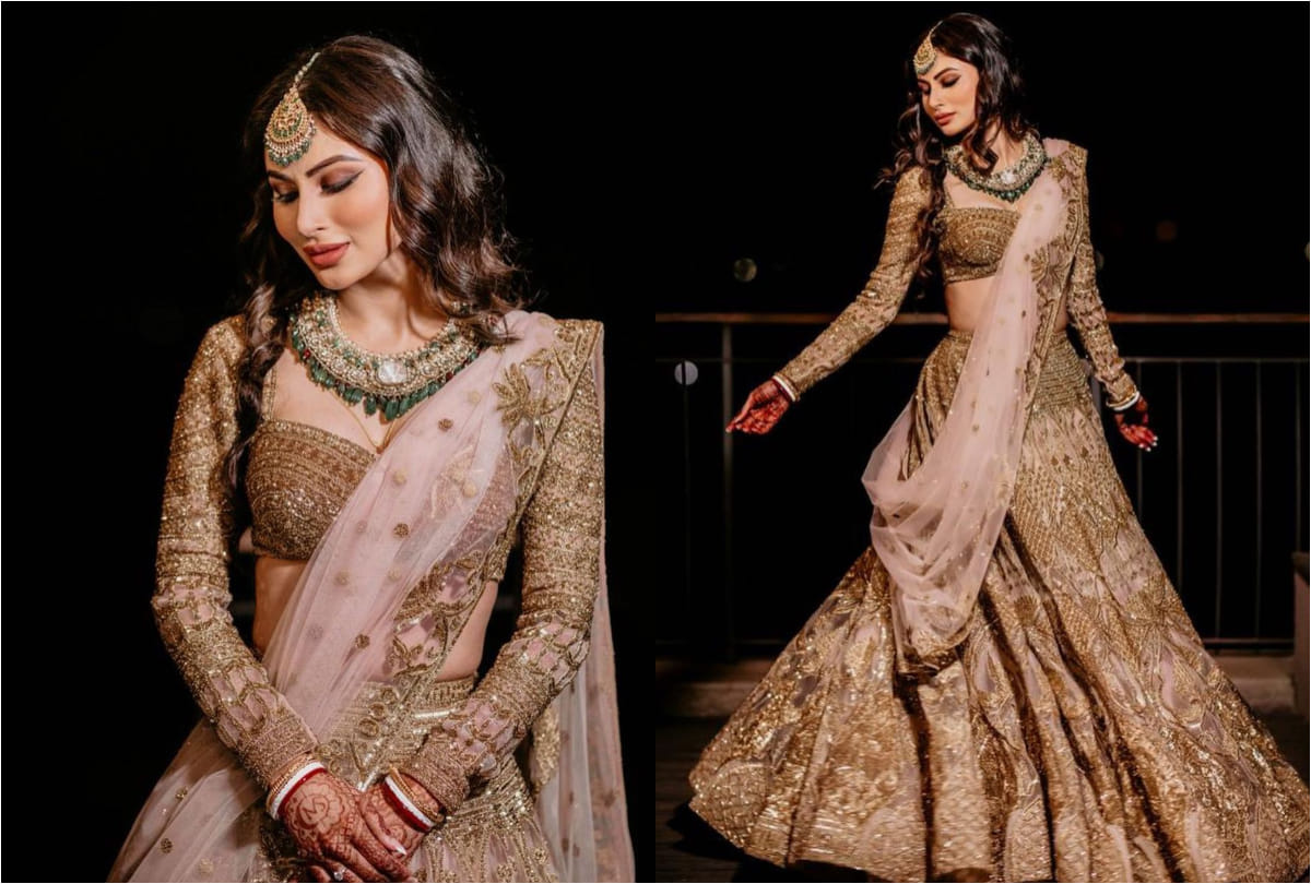 mouni roy sizzles in golden lehenga in post wedding sangeet ceremony