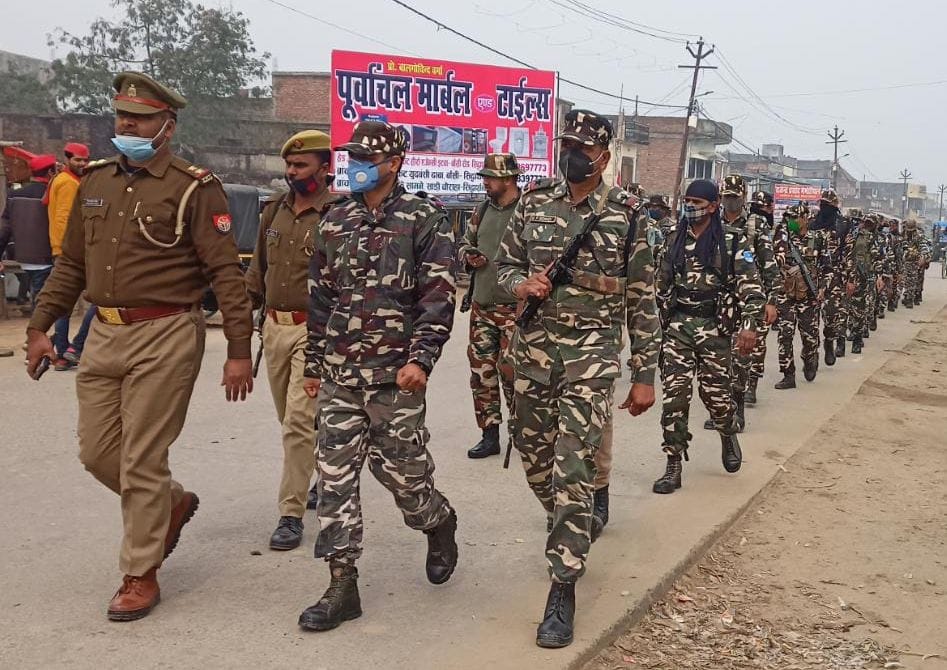 Police and SSB personnel marched