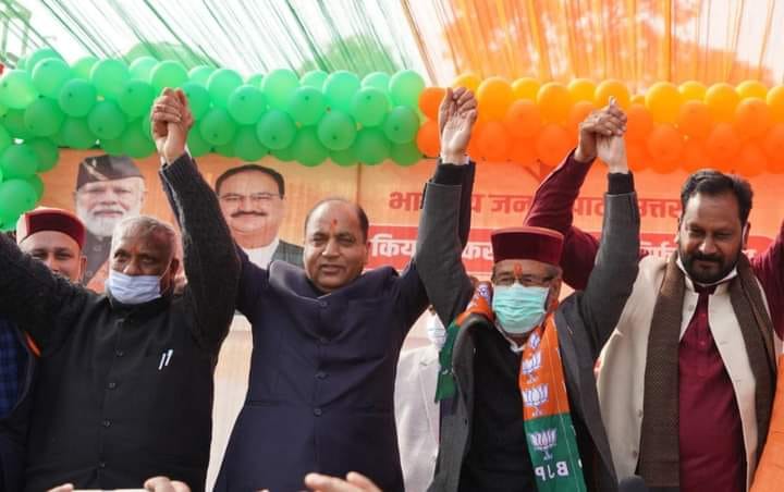 cm jairam visited in vikasnagar utrakhand  on tuesday and  compaining in favoure  of bjp candidate moona singh chauhan