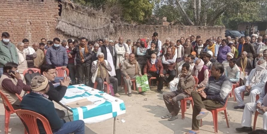 farmer protest in front of officer