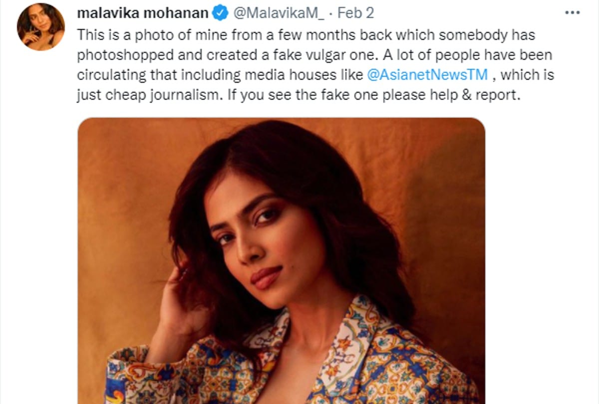 Malavika Mohanan reacts to her vulgar fake pic circulating online