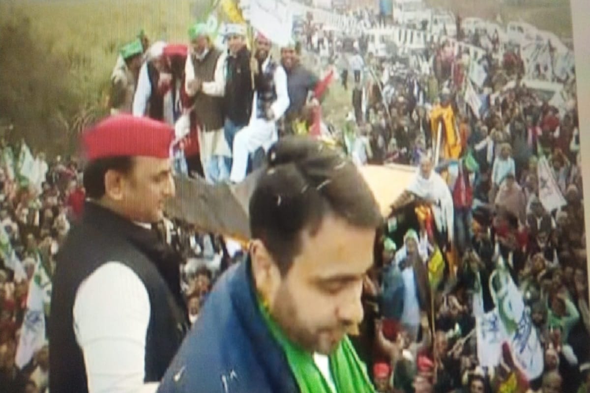 UP Election 2022: Akhilesh Yadav and Chaudhary Jayant Singh were welcomed on many places in Baghpat and see photos