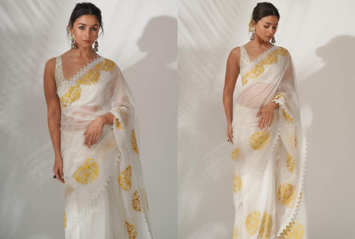 alia bhatt ivory organza saree worth 36k mesmerize you
