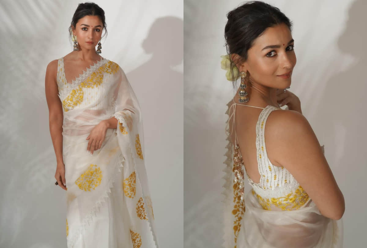 alia bhatt ivory organza saree worth 36k mesmerize you