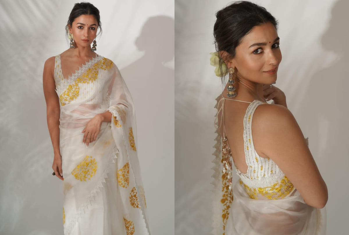 alia bhatt ivory organza saree worth 36k mesmerize you