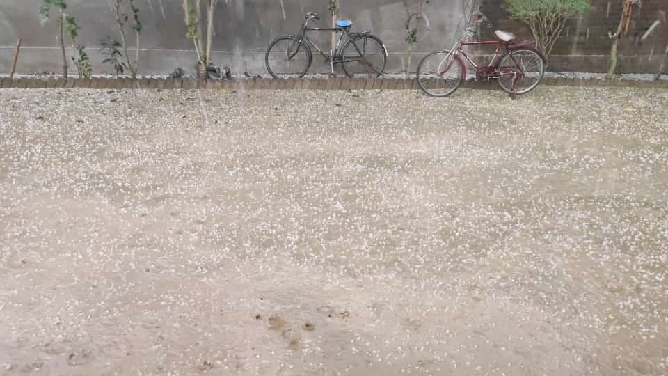 Hail fell with rain, increased melting