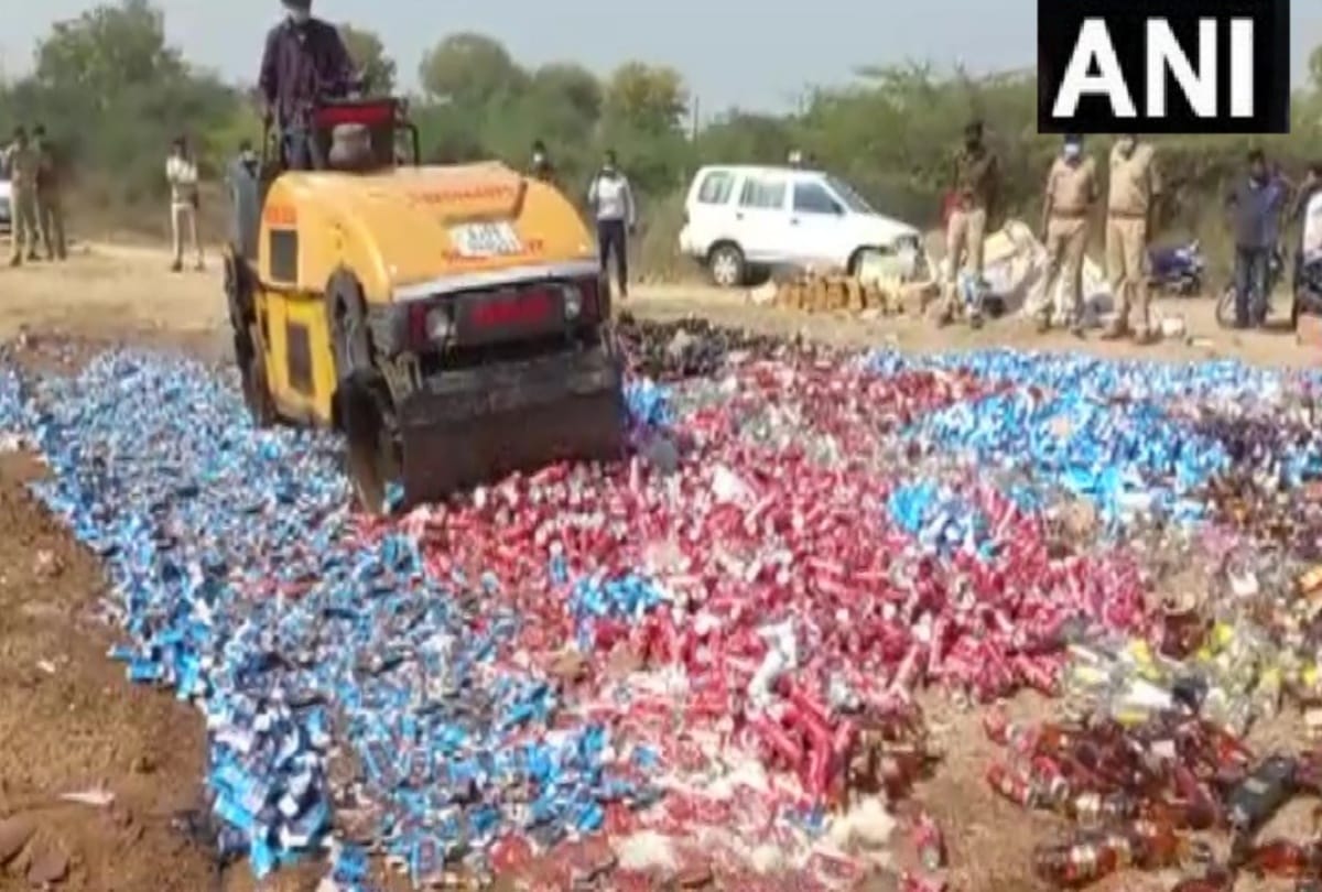 Gujarat: Vadodara Police destroys illegal liquor bottles by using bulldozers worth more than Rs one crore