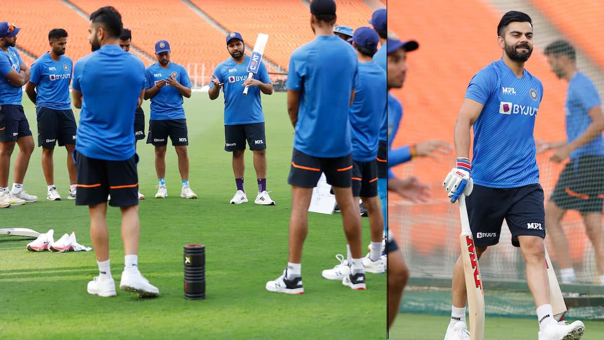 Ind vs wi 1st odi Indian team first full training session photos ahead of West Indies ODIs rohit sharma takes charge and virat kohli looks happy