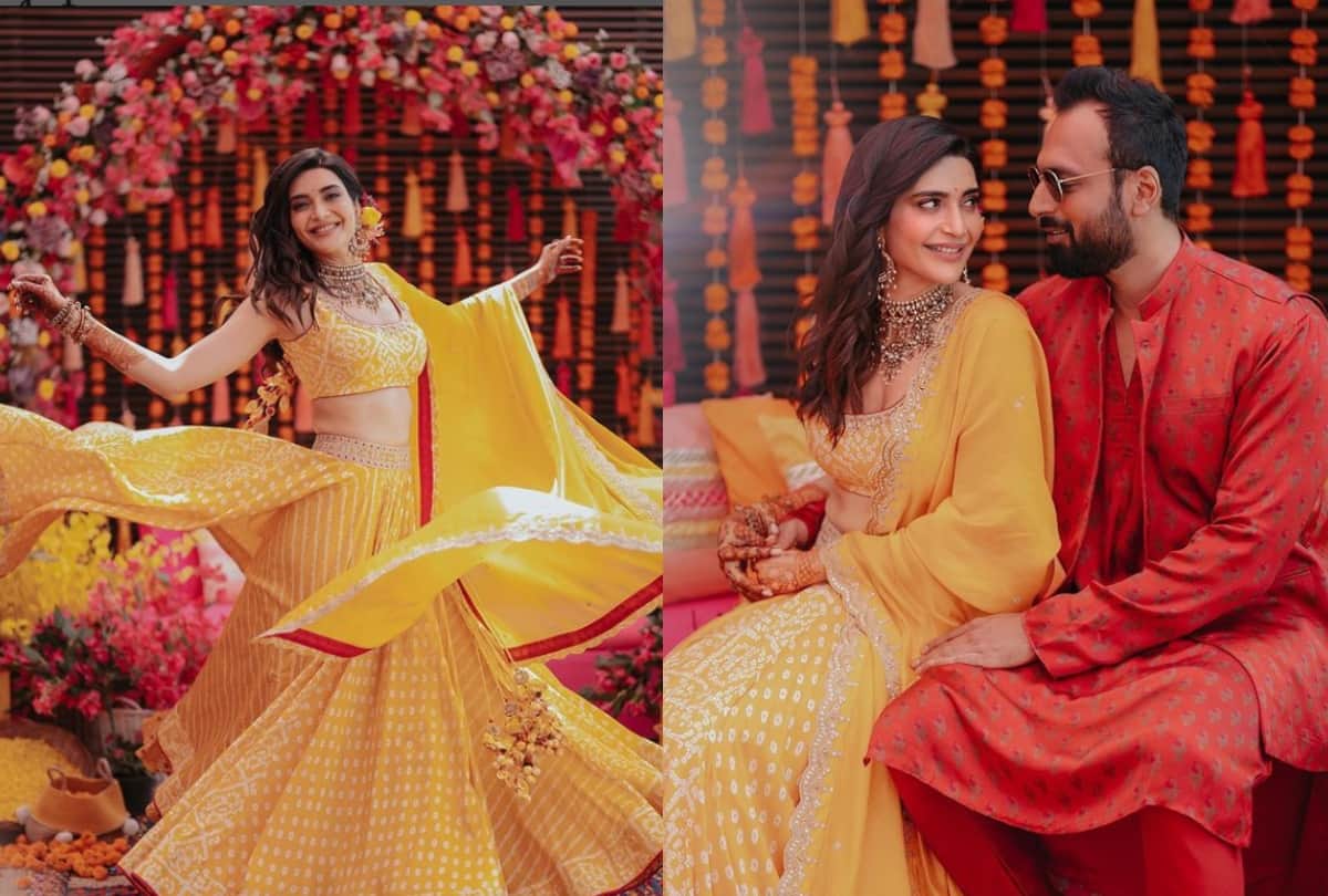 Inside Karishma Tanna mehndi Ceremony The Bride To Be Wore yellow lehnga