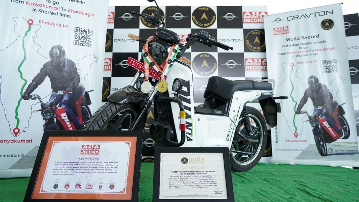 Gravton Quanta electric two-wheeler enters Asia Book of Records Gravton Quanta EV travels 4011 kms in record time