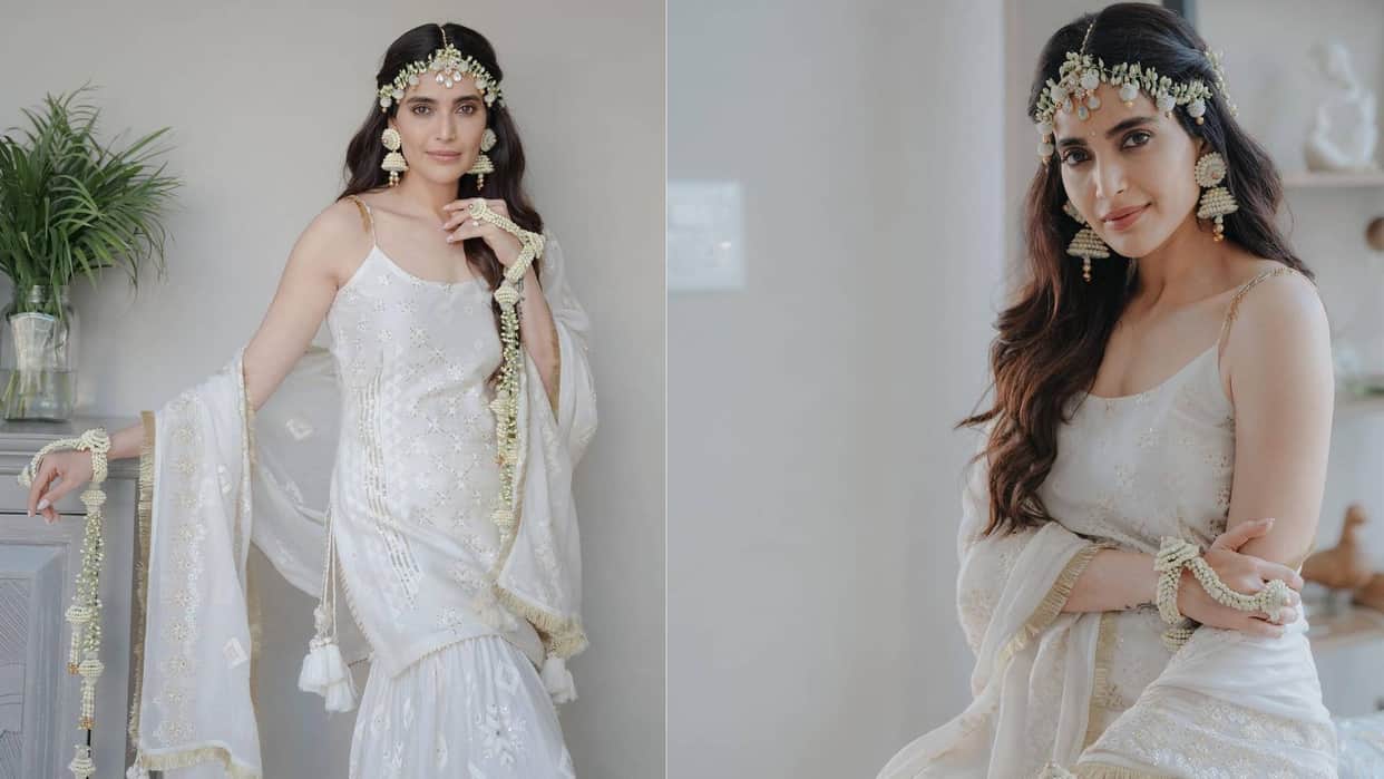 karishma tanna sharara suit and haldi photos and suit price
