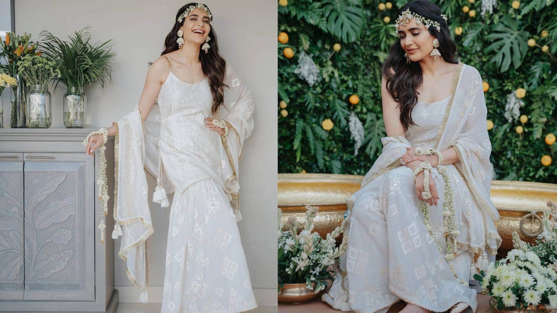 karishma tanna sharara suit and haldi photos and suit price