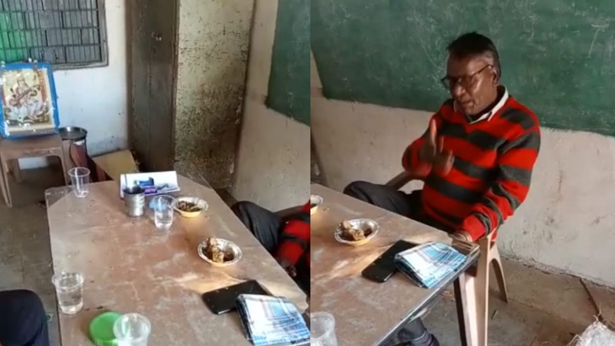 Liquor-kebab party in school: shameful act of teacher in Shajapur, jams spilled in front of Goddess Saraswati, goddess of learning