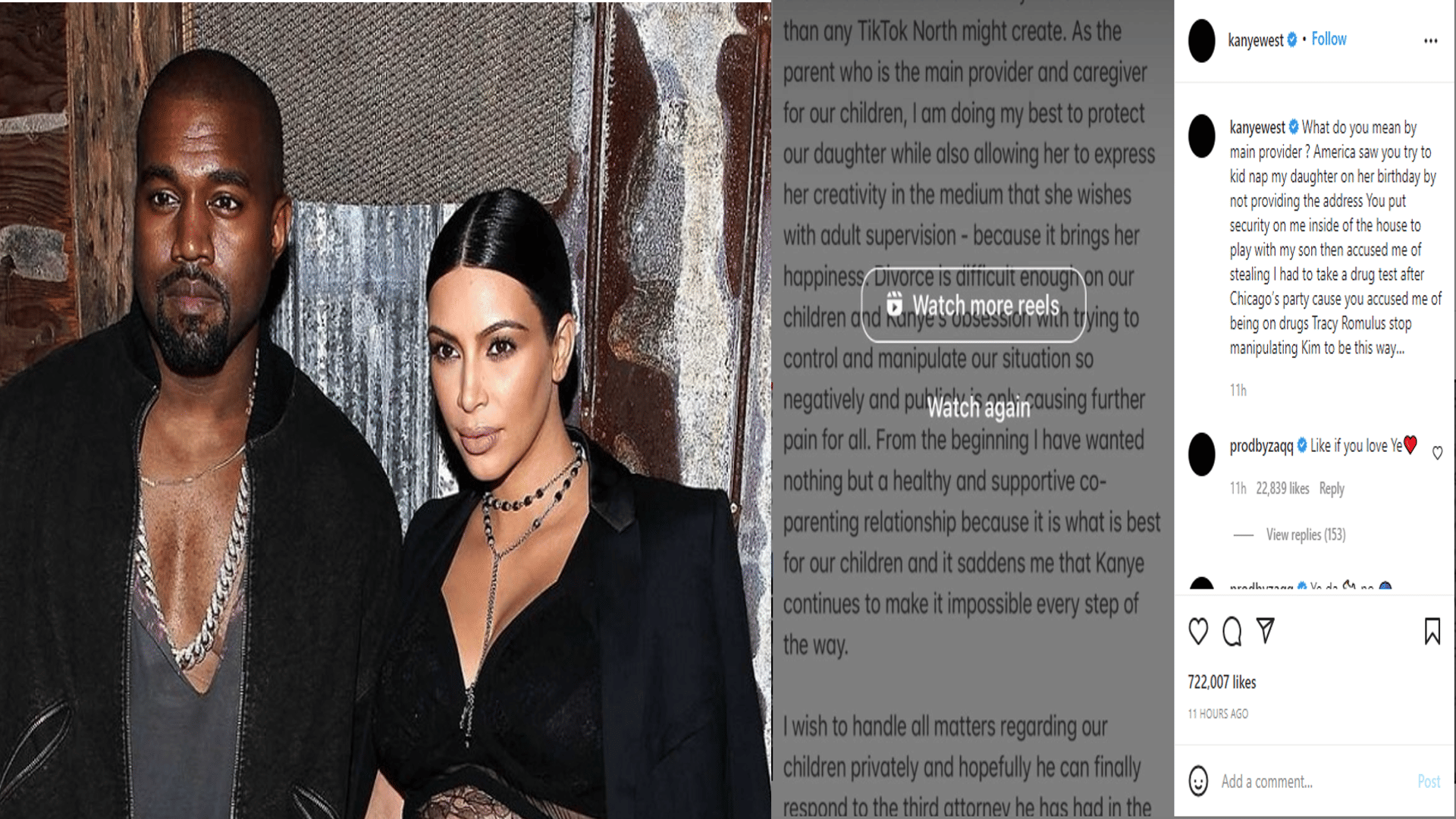 Reality TV star Kim Kardashian has spoken publicly for first time on social media allegations by ex-husband Kanye West