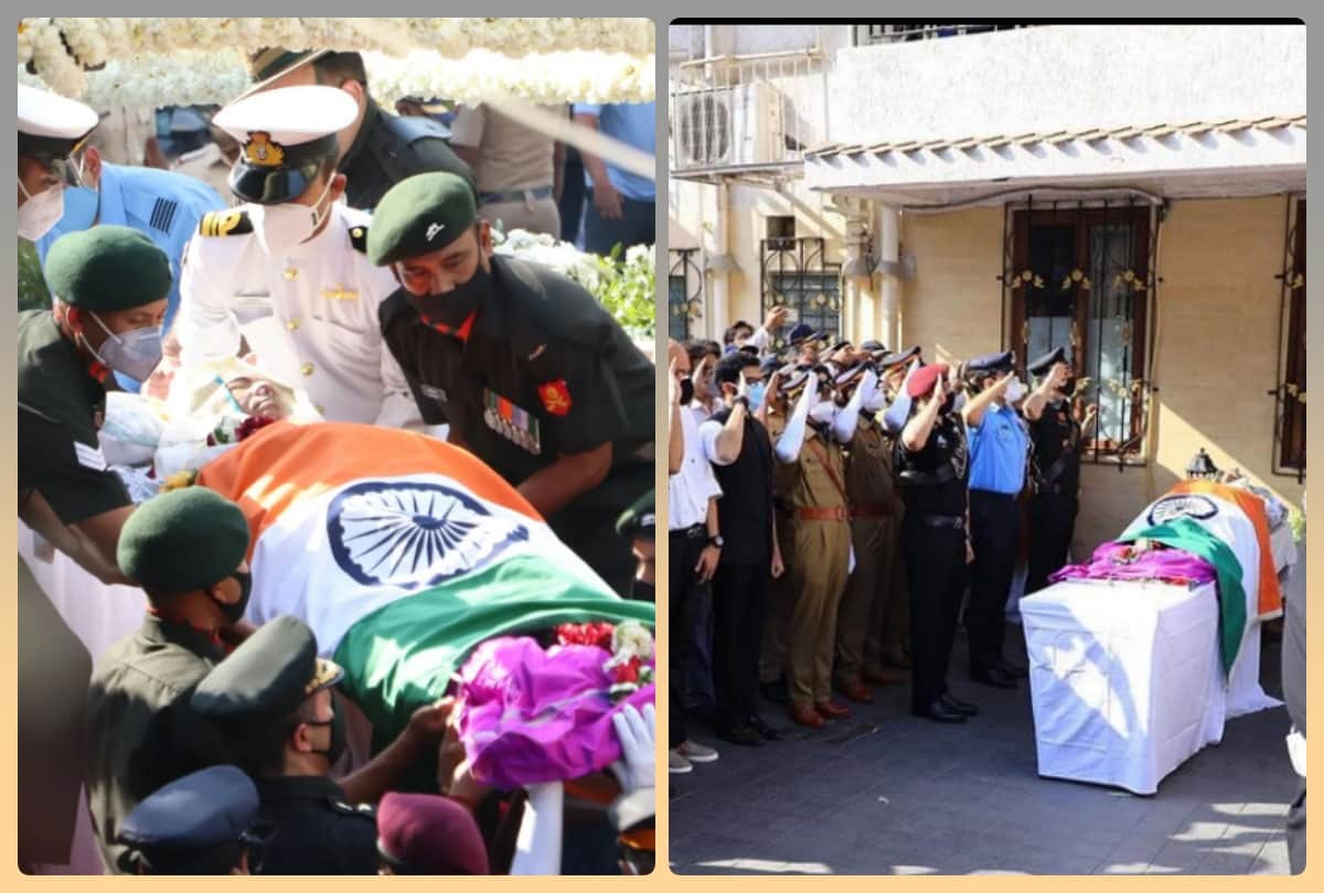 Lata Mangeshkar funeral she Wrapped in Tricolour Mortal Remains Moved To Shivaji Park